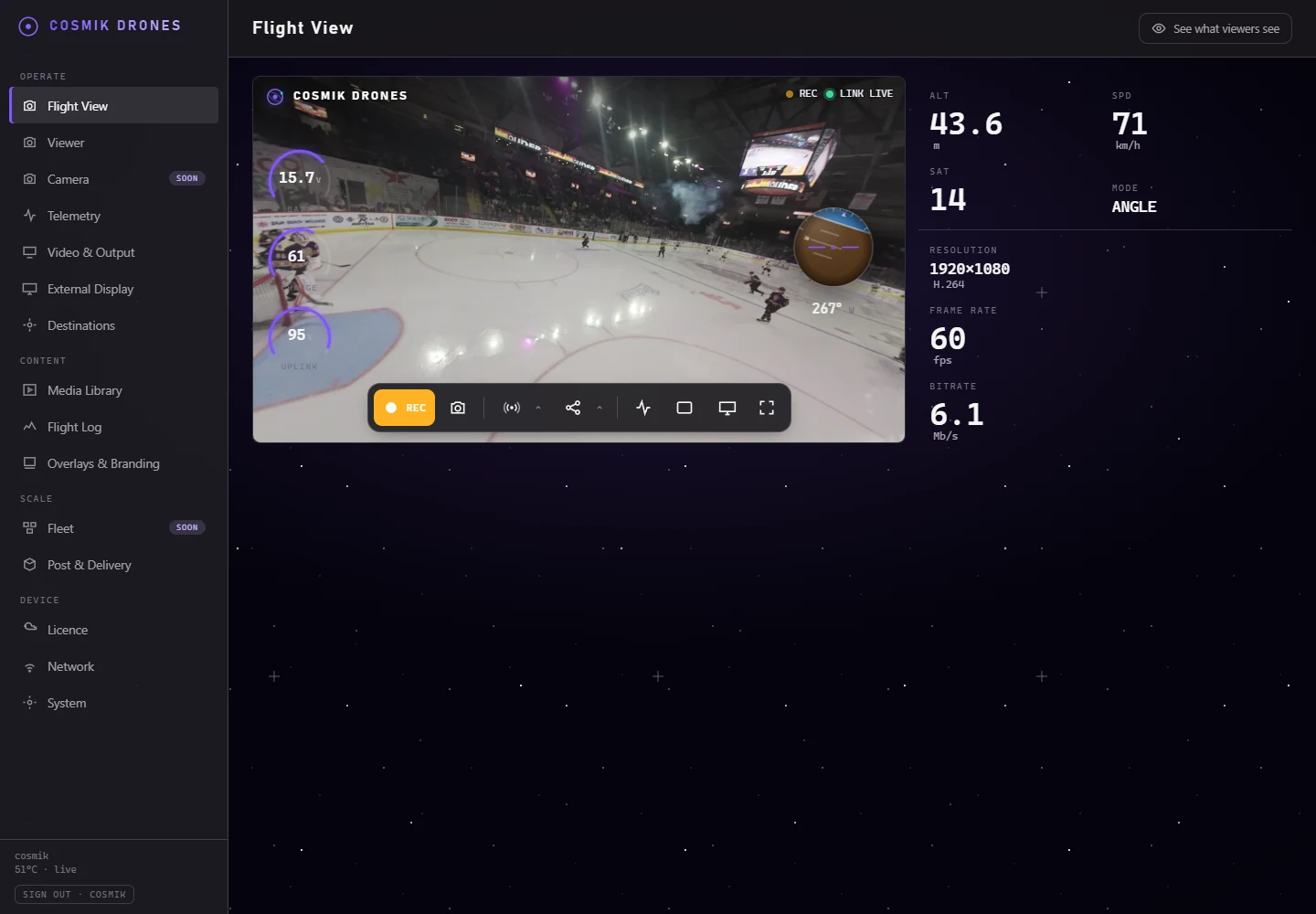 Current Cosmik Streamer Flight View with owner-supplied stadium footage